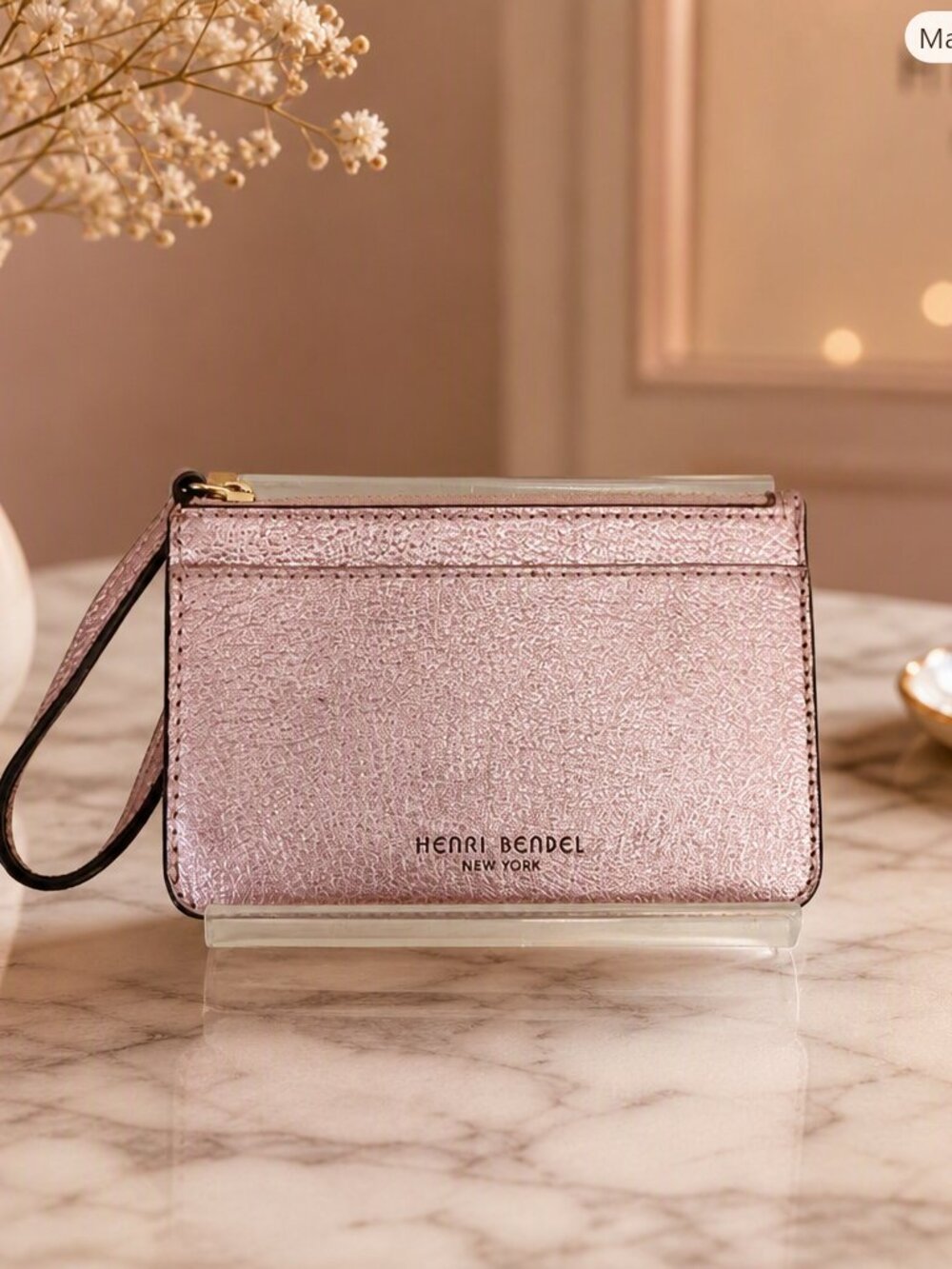 Henri Bendel Metallic Rose Pink Wristlet Clutch